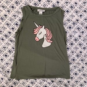 Green tank top with a unicorn